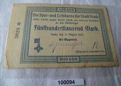 500000 Mark Banknote Inflation Stadt Stade 12. August 1923