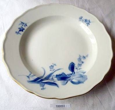 alter großer Porzellan Teller Meißen Dekor Blumen blau mit Goldrand 1. Wahl 25 cm