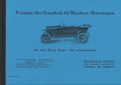 Ersatzteilliste mit Preise Wanderer-Motorwagen 4 Zylinbder Personenwagen