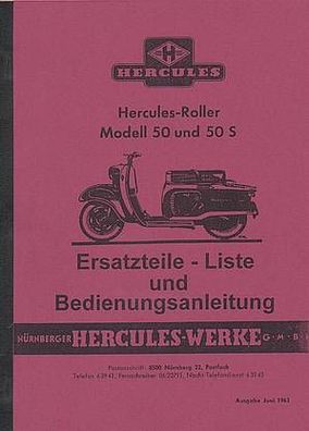 Ersatzteilliste Liste & Bedienungsanleitung Hercules Roller 50 / 50S, Motorroller