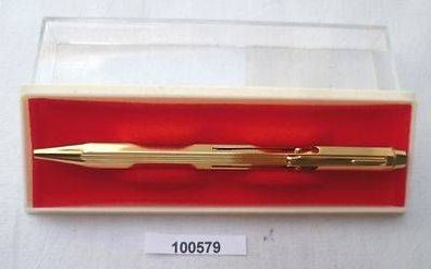 schöner goldfarbener Vier-Farben-Kugelschreiber Stift mit Schachtel / Etui