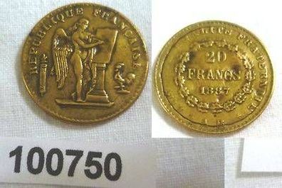 alte 20 Francs Münze Frankreich 1887 Fälschung Scherzmünze Probe ?