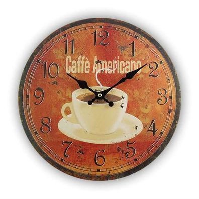 Wanduhr MDF Holz Cafè Americano 32 cm Tasse Kaffee Nostalgie Landhaus Stil mehrfarbig