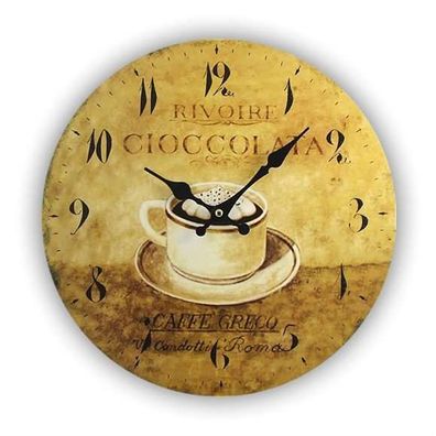 Wanduhr MDF Holz Cafè Cioccolata 32 cm Tasse Schokolade Nostalgie Landhaus mehrfarbig