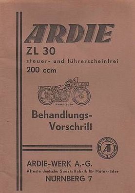 Bedienungsanleitung Ardie ZL 30 Motorrad, ( Silberfuchs ) mit 200 ccm APSV Motor