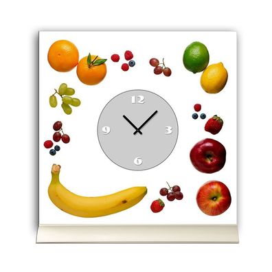 Tischuhr 30cmx30cm inkl. Alu-Ständer -modernes Design Obst Früchte Zitrone Orange ...
