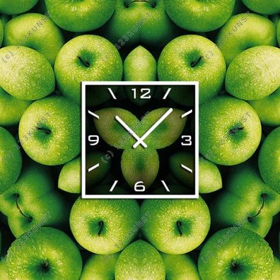 3571 Dixtime Designer Wanduhr grüne Äpfel quadratisch stilvolle Küchenuhr