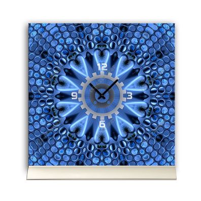 Tischuhr 30cmx30cm inkl. Alu-Ständer -abstraktes Design blau geräuschloses Quarzuh...