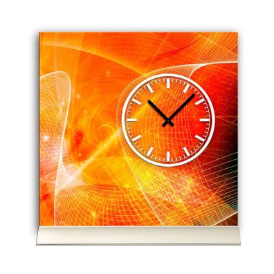 Tischuhr 30cmx30cm inkl. Alu-Ständer - modernes Design orange geräuschloses Quarzu...