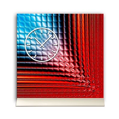 Tischuhr 30cmx30cm inkl. Alu-Ständer -abstraktes Design blau rot geräuschloses ...