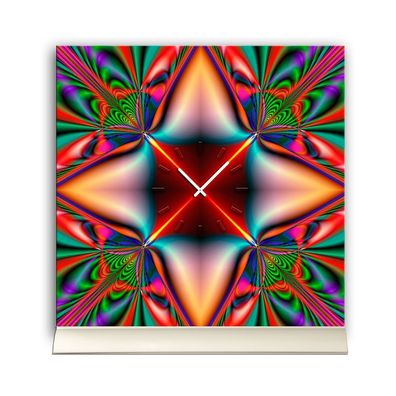 Tischuhr 30cmx30cm inkl. Alu-Ständer -abstraktes Design Kaleidoskop bunt geräuschl...