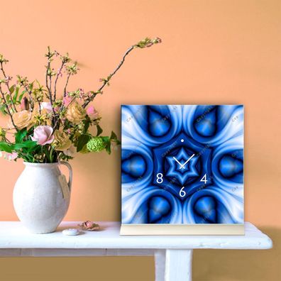Tischuhr 30cmx30cm inkl. Alu-Ständer -modernes Design Kaleidoskop blau geräuschlo...