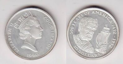 10 Dollar Silber Münze Cook Inseln Christoph Kolumbus 1990