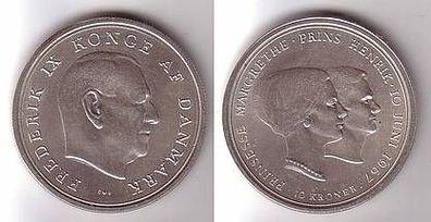 10 Kroner Silber Münze Dänemark zur Hochzeit von Prinzessin Margarethe 1967