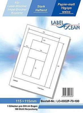 LabelOcean LO-0002-f--70-100, 200 Etiketten 115x115 mm, 100 Blatt DIN A4, 70g/ qm