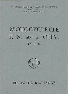 Ersatzteilliste F.N. Supersport 500 ccm. OHV Type 86 Motorrad, Zweirad, Oldtimer