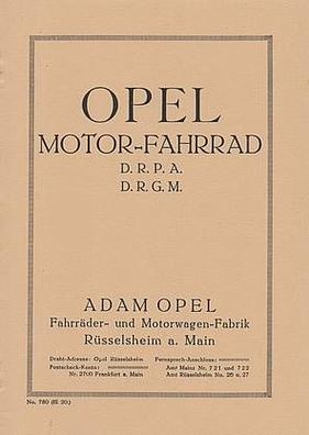 Bedienungsanleitung Opel Motor-Fahrrad 1,6 PS, Oldtimer, Klassiker