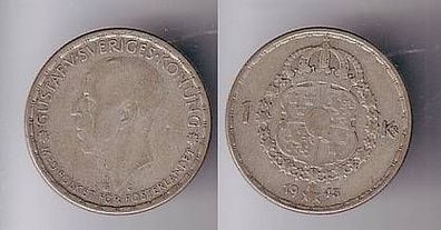 1 Krone Silber Münze Schweden 1943
