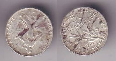 50 Centimes Silber Münze Frankreich 19154