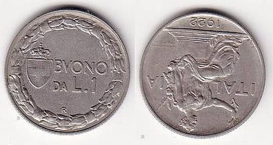 1 Lira Nickel Münze Italien 1922 R Italia
