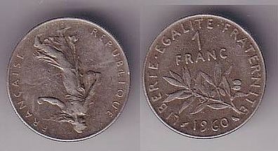 1 Franc Silber Münze Frankreich 1960