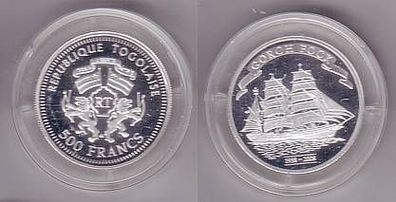 500 Franc Silber Münze Togo Segelschiff Gorch Fock PP