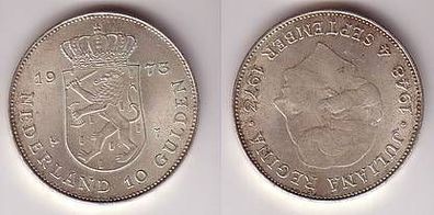 10 Gulden Silber Münze Niederlande 1973