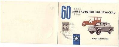 52615 Reklame Klapp Karte 60 Jahre Automobilbau Zwickau 1904-1964