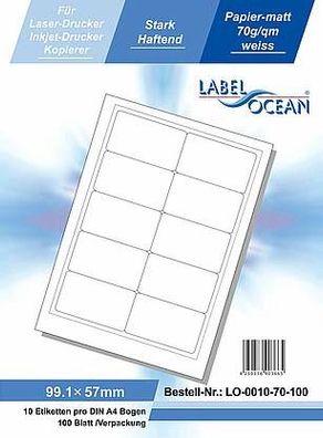 LabelOcean LO-0010-70-100, 1000 Etiketten, 133x29,6 mm, 100 Blatt DIN A4, 70g/ qm
