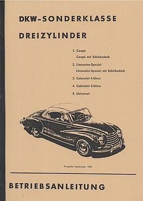 Betriebsanleitung DKW-Sonderklasse Dreizylinder Coupe, Oldtimer, Klassiker