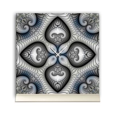 Tischuhr 30cmx30cm inkl. Alu-Ständer -modernes Design Kaleidoskop grau blau geräu...