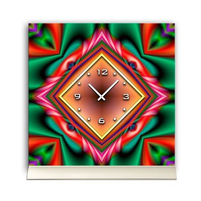 Tischuhr 30cmx30cm inkl. Alu-Ständer -abstraktes Design grün rot geräuschloses ...