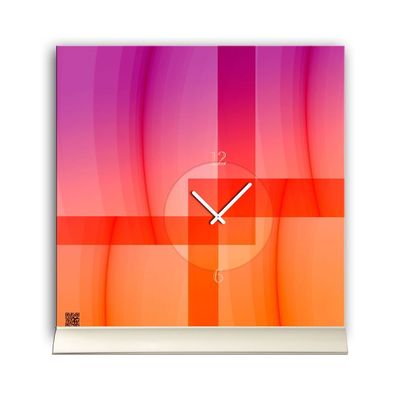 Tischuhr 30cmx30cm inkl. Alu-Ständer -abstraktes Design pink orange geräuschloses...