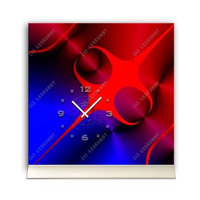 Tischuhr 30cmx30cm inkl. Alu-Ständer - abstraktes zeitloses Design rot blau geräus...