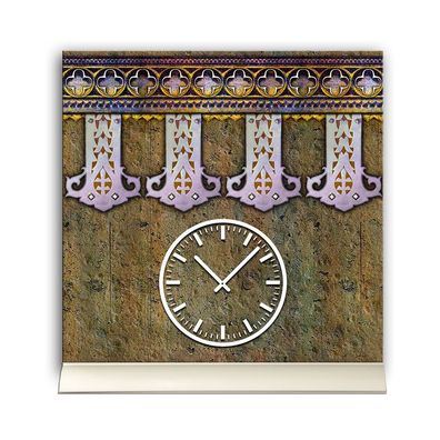 Tischuhr 30cmx30cm inkl. Alu-Ständer -antikes Design Orient Fresko Bordüre geräusc...