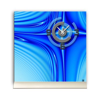 Tischuhr 30cmx30cm inkl. Alu-Ständer -modernes Design blau geräuschloses Quarzuhr...