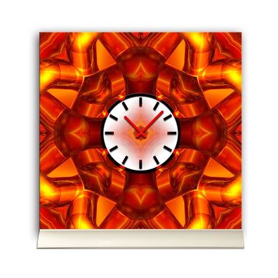 Tischuhr 30cmx30cm inkl. Alu-Ständer -abstraktes Design rot orange geräuschloses ...