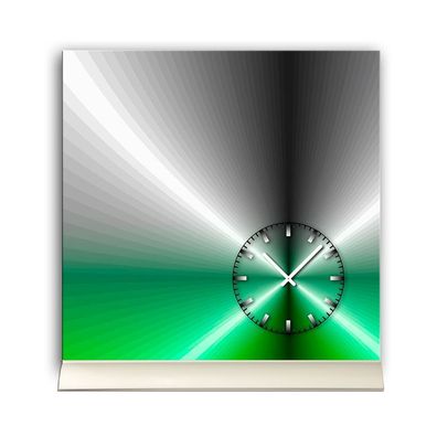 Tischuhr 30cmx30cm inkl. Alu-Ständer -edles Design metallic grün geräuschloses ...