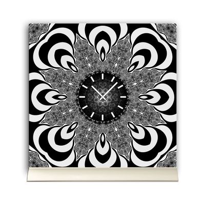 Tischuhr 30cmx30cm inkl. Alu-Ständer -Zentangle Design Muster schwarz weiß geräus...