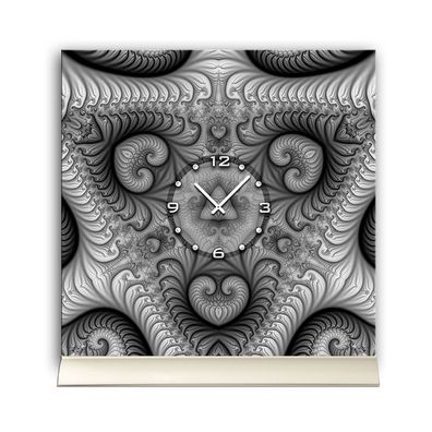 Tischuhr 30cmx30cm inkl. Alu-Ständer -abstraktes Design Fraktal Muster grau geräu...