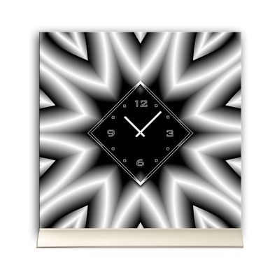 Tischuhr 30cmx30cm inkl. Alu-Ständer -abstraktes Design hellgrau schwarz geräusch...