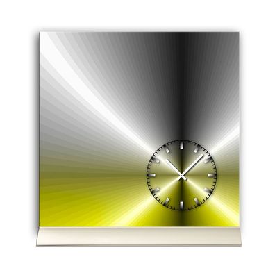 Tischuhr 30cmx30cm inkl. Alu-Ständer -edles Design metallic gelb geräuschloses ...