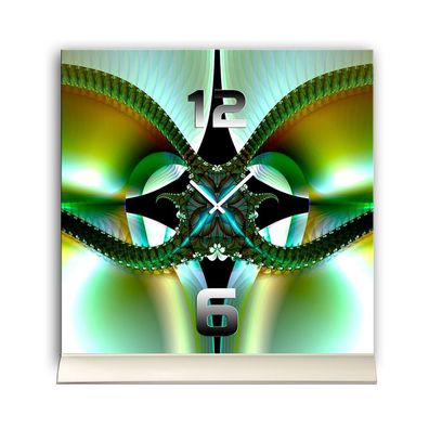 Tischuhr 30cmx30cm inkl. Alu-Ständer -abstraktes Design Kaleidoskop grün geräusch...