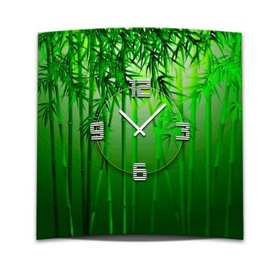 Wanduhr XXL 3D Optik Dixtime grüner Bambus 50x50 cm leises Uhrwerk GQ-018