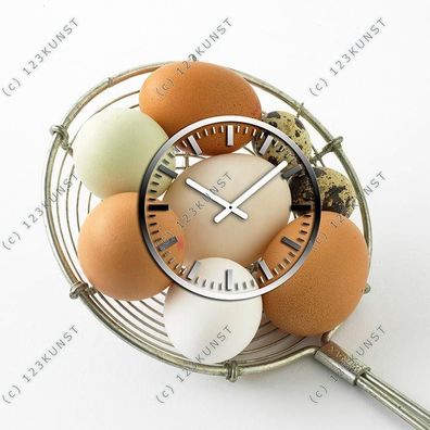 3661 Dixtime Designer Wanduhr quadratische ausgefallene Küchenuhr Motiv Eier