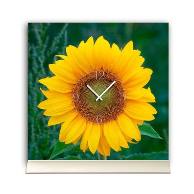Tischuhr 30cmx30cm inkl. Alu-Ständer -Landschaftsbild Sonnenblume geräuschloses ...
