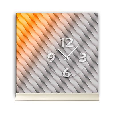 Tischuhr 30cmx30cm inkl. Alu-Ständer -grafisches Design grau orange geräuschloses...