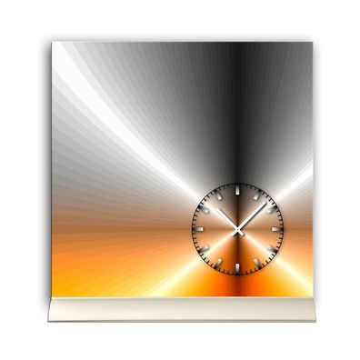 Tischuhr 30cmx30cm inkl. Alu-Ständer -edles Design metallic orange geräuschloses ...