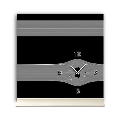 Tischuhr 30cmx30cm inkl. Alu-Ständer -modernes Design schwarz grau geräuschloses ...