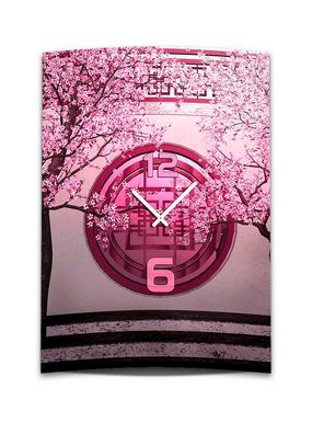 Wanduhr XXL 3D Optik Dixtime asiatisch pink Kirschblüten 50x70 cm leises Uhrwerk ...